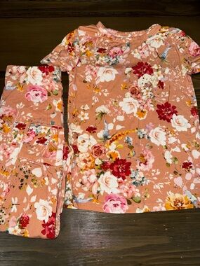 Posh Peanut Peach Floral Girls Pajama Set